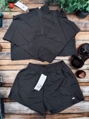 Women's Black Lightweight Athletic Jacket & Shorts Set